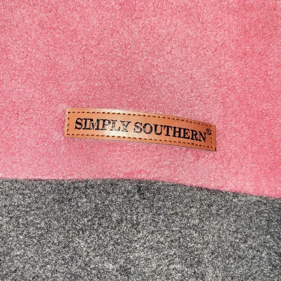 Simply Southern Pink Gray Medium Pile‎ Fleece Quarter Zip Pockets Size Medium - Picture 7 of 7